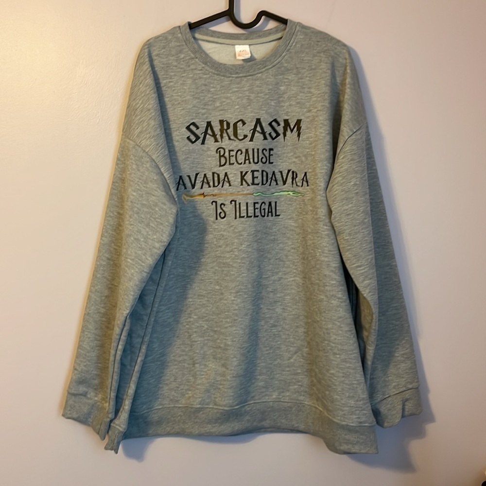 Harry Potter Sarcasm Avada Kedavra Wand Magic Gray Sweatshirt size 4XL